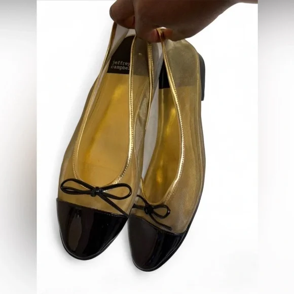Jeffrey Campbell Women's Releve Gold and Black Mesh Ballet Flats - Picture 3 of 5